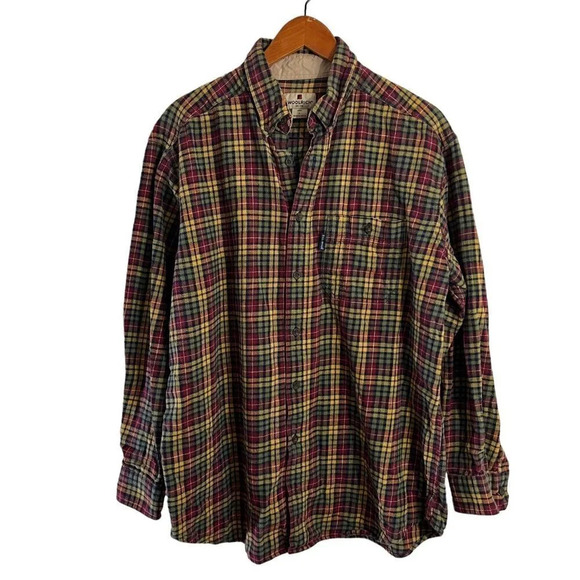 Woolrich Mens Button Up Shirt Size Large Colorful Plaid Long Sleeves Green Red - Picture 1 of 4